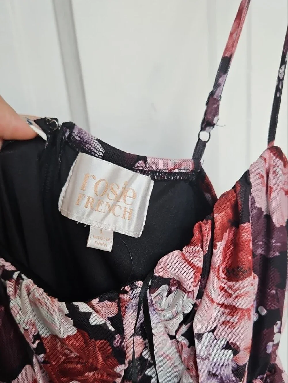 Floral Ruched Maxi Skirt in Pink and Black